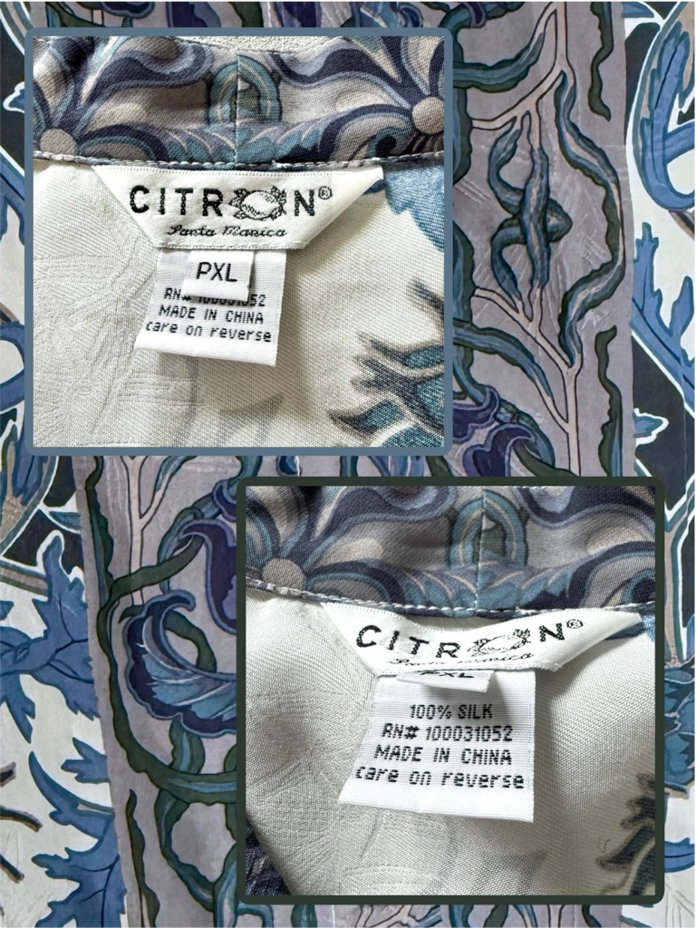 Citron Santa Monica Silk Floral Thistle Button Top PXL - Picture 7 of 9